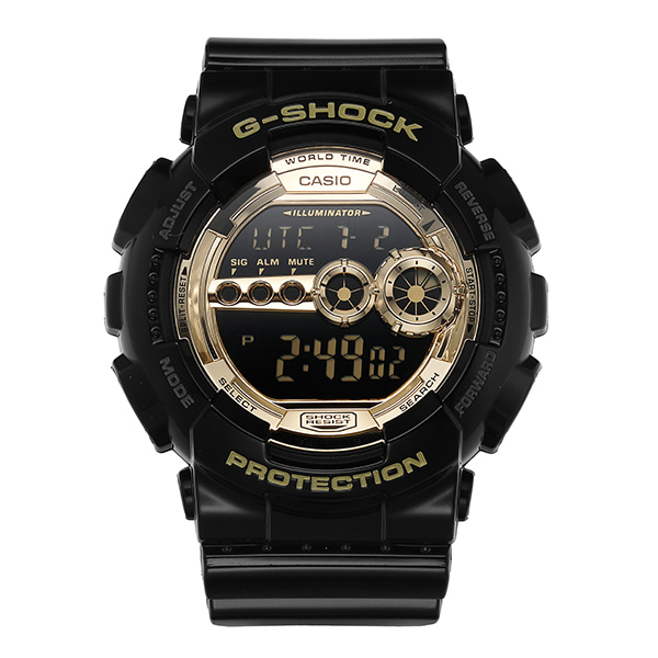 지샥 남성 전자 손목 시계 빅페이스 흑금 GD-100GB-1